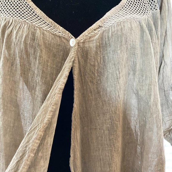 Flare Semi Sheer Grey Cotton Cover Up Top Lace Fringe Edge - Picture 4 of 8